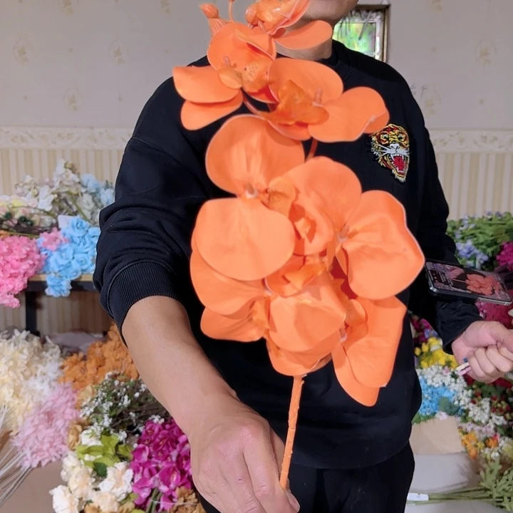 仿真橙色手感蝴蝶兰10支装