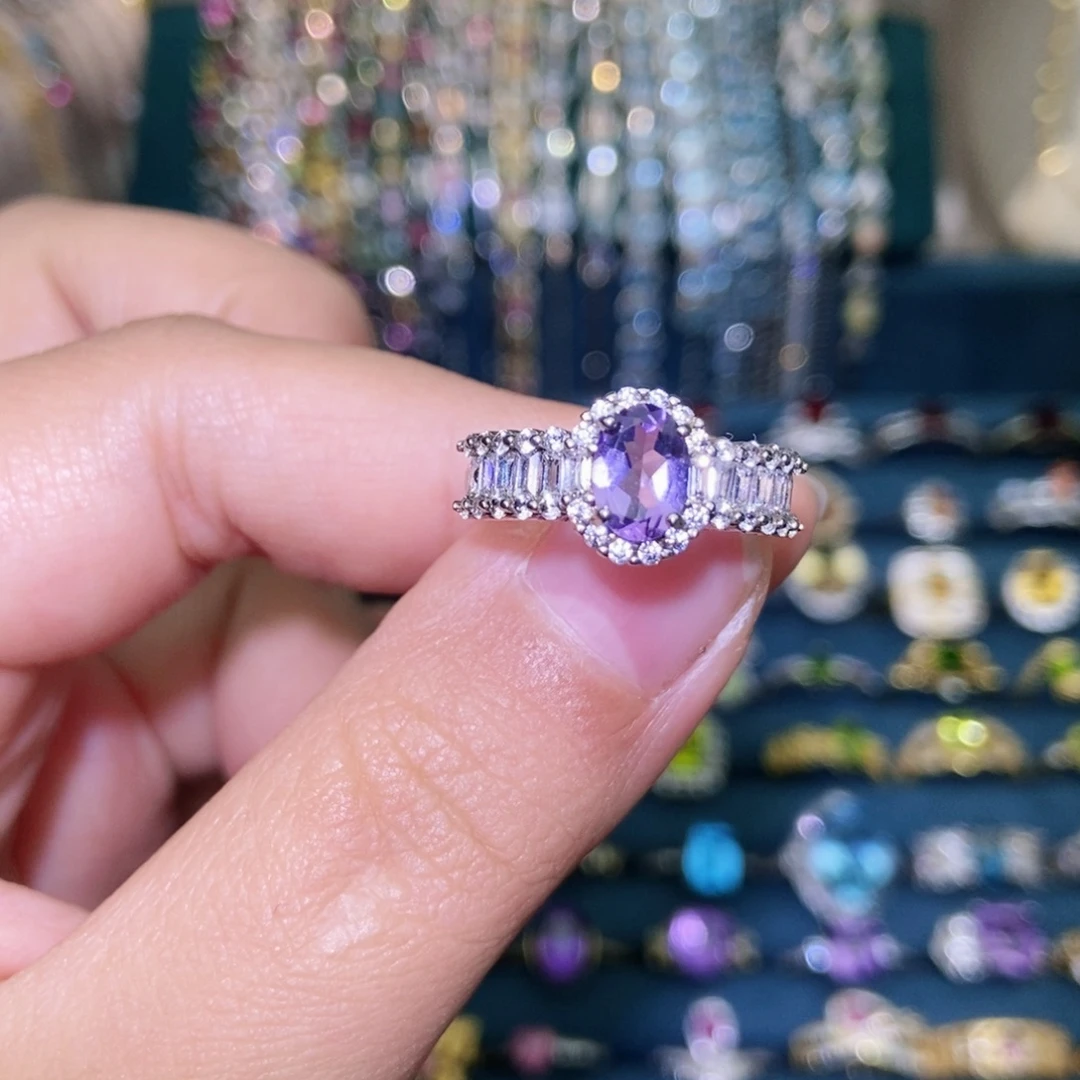 紫晶戒指银S925镶嵌