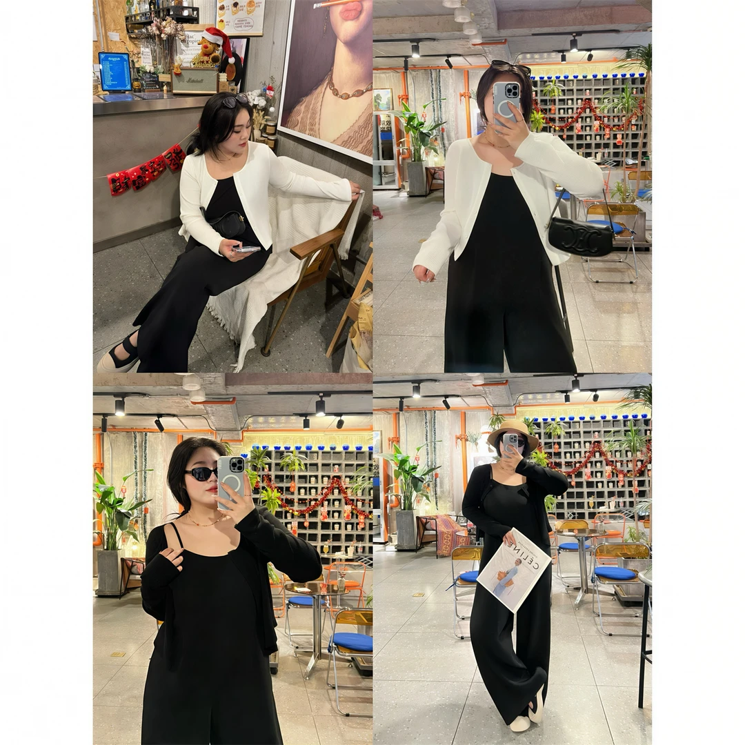 布列塔尼 / 赫本风老钱风小衫+吊带裙裤套装13579花契大码胖mm