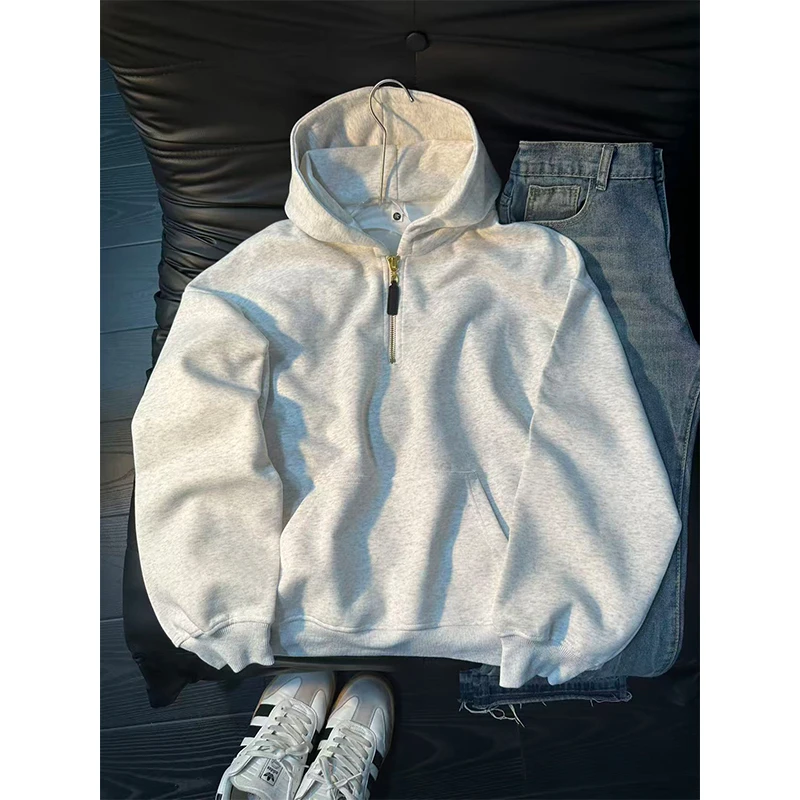 cleanfit半拉链连帽套头卫衣男款秋冬小众设计感外套美式休闲上衣