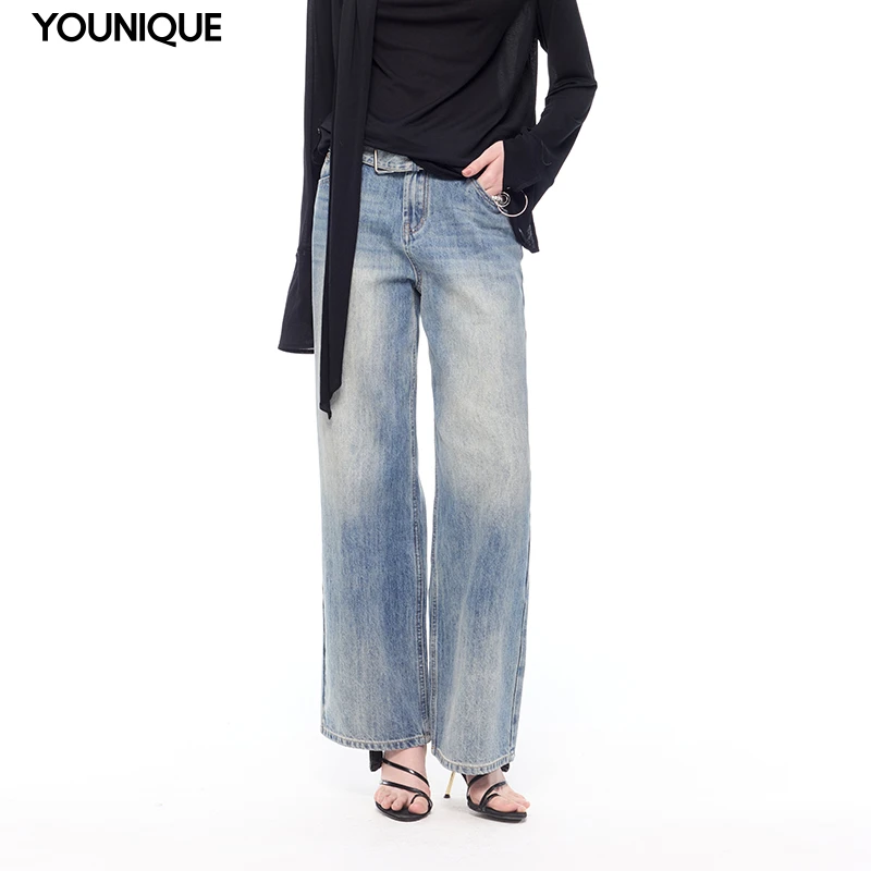 【CNLEEWEI】新品25春夏宽腰带阔腿牛仔裤女