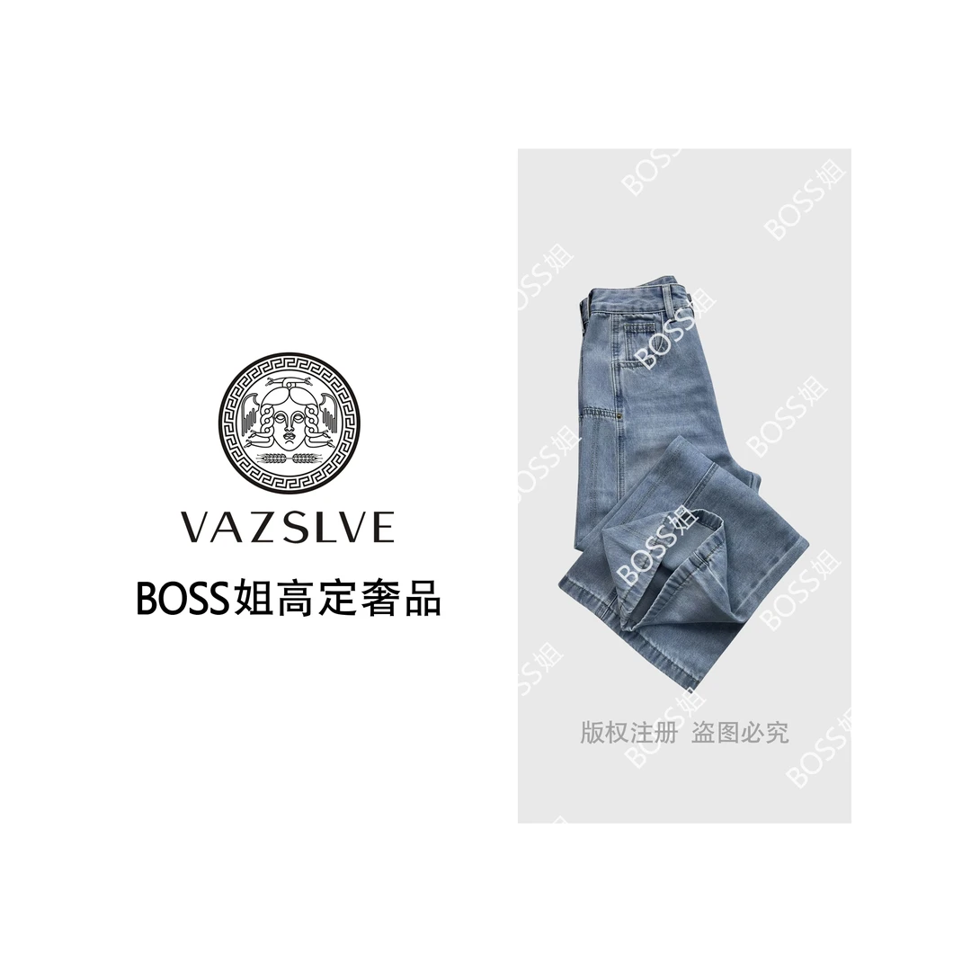 VAZSLVE/原创设计 简约高级感侧缝线阔腿牛仔裤25 1010-1