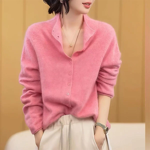 【蜜桃粉单排扣开衫】针织衫宽松显瘦休闲时尚百搭