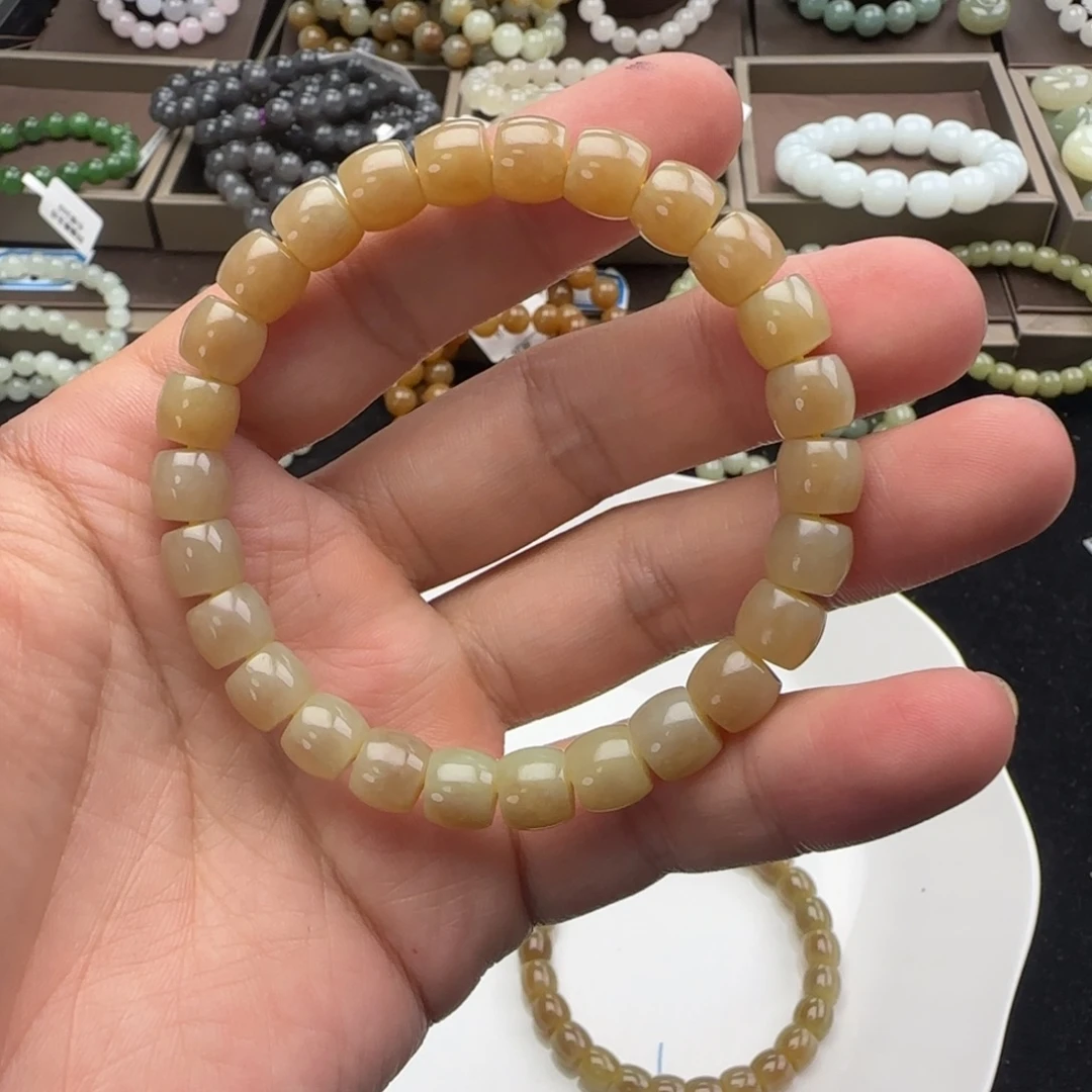 和田玉未镶嵌手链卡8糖黄新疆直切，3
