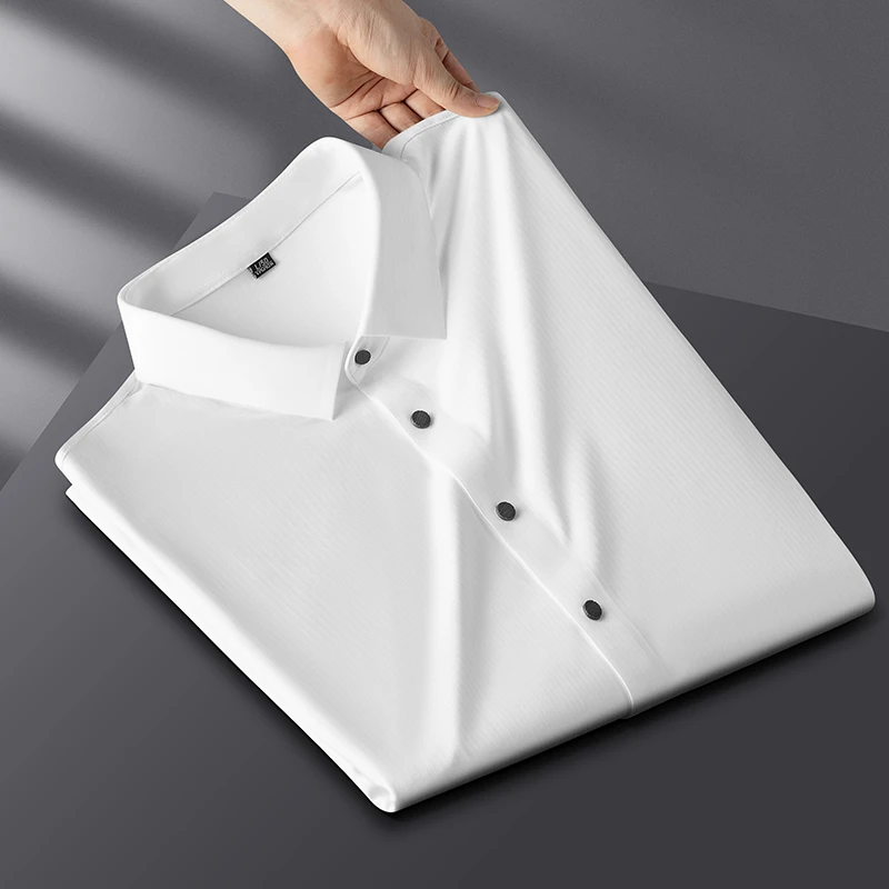 卢密洛布登秋季无痕柔软亲肤衬衫男士长袖免烫休闲翻领衬衣商务