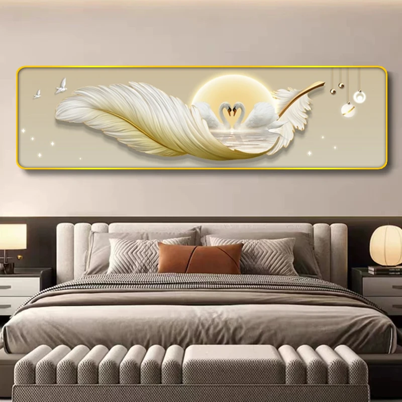 黑马V37天鹅床头画卧室挂画羽毛主卧室床头装饰画卧室家居挂画
