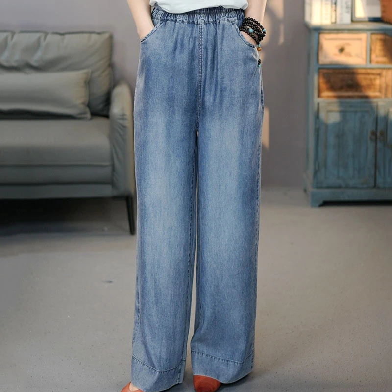 6849蓝色#2025新款莱赛尔牛仔裤阔腿裤宽松复古显瘦气质薄款