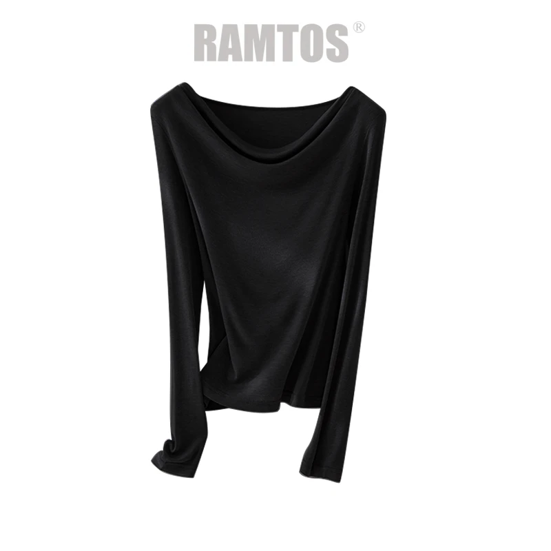 未使用 RAMTOS 荡领天丝羊毛打底长袖设计感时尚显瘦TP033534