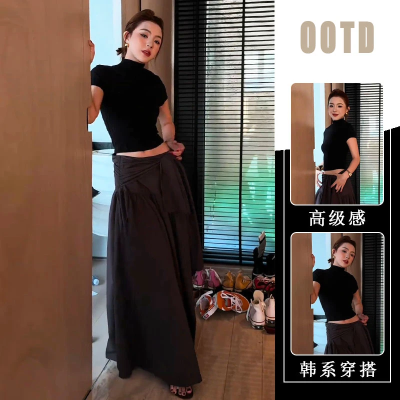 韩版高腰时尚设计感气质绑带半身裙女2025夏季新款修身上衣两件套