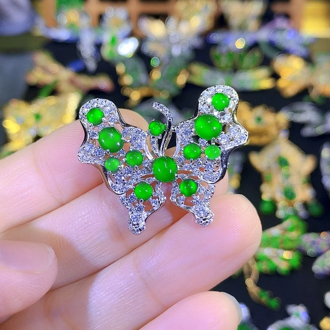 吊坠(不含链)银S925镶嵌翡翠