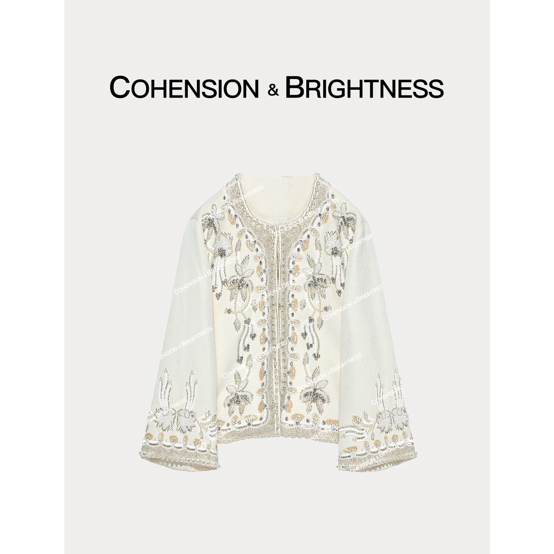 凝慧真的好【秘境白茶】新款法式轻奢重工亮片钉珠外套YQ190