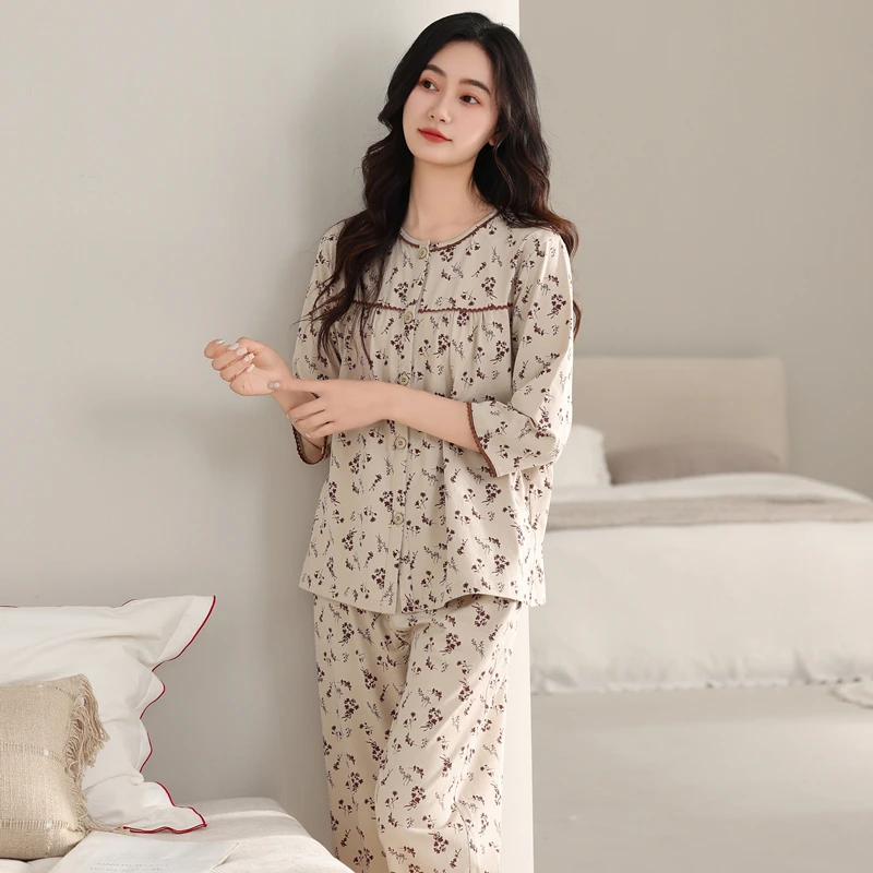 睡衣女夏季七分袖新款女士宽松大码春秋季莫代尔夏天薄款家居服