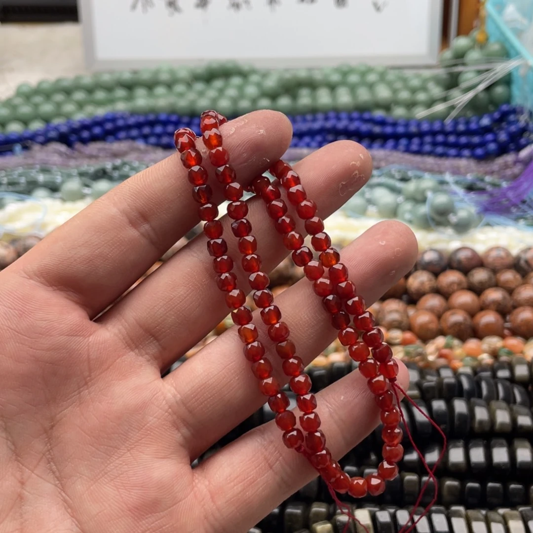 玛瑙/玉髓合金珠宝半成品一条装卡5mm左右红玛瑙切面方糖