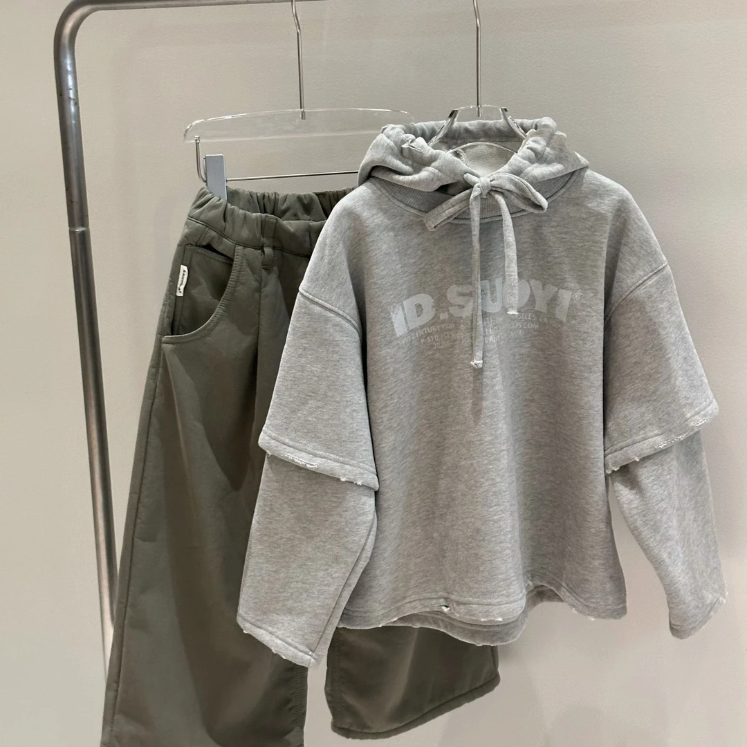 甜妈家童装 秋冬新款儿童加绒休闲卫衣男女童加厚连帽上衣潮