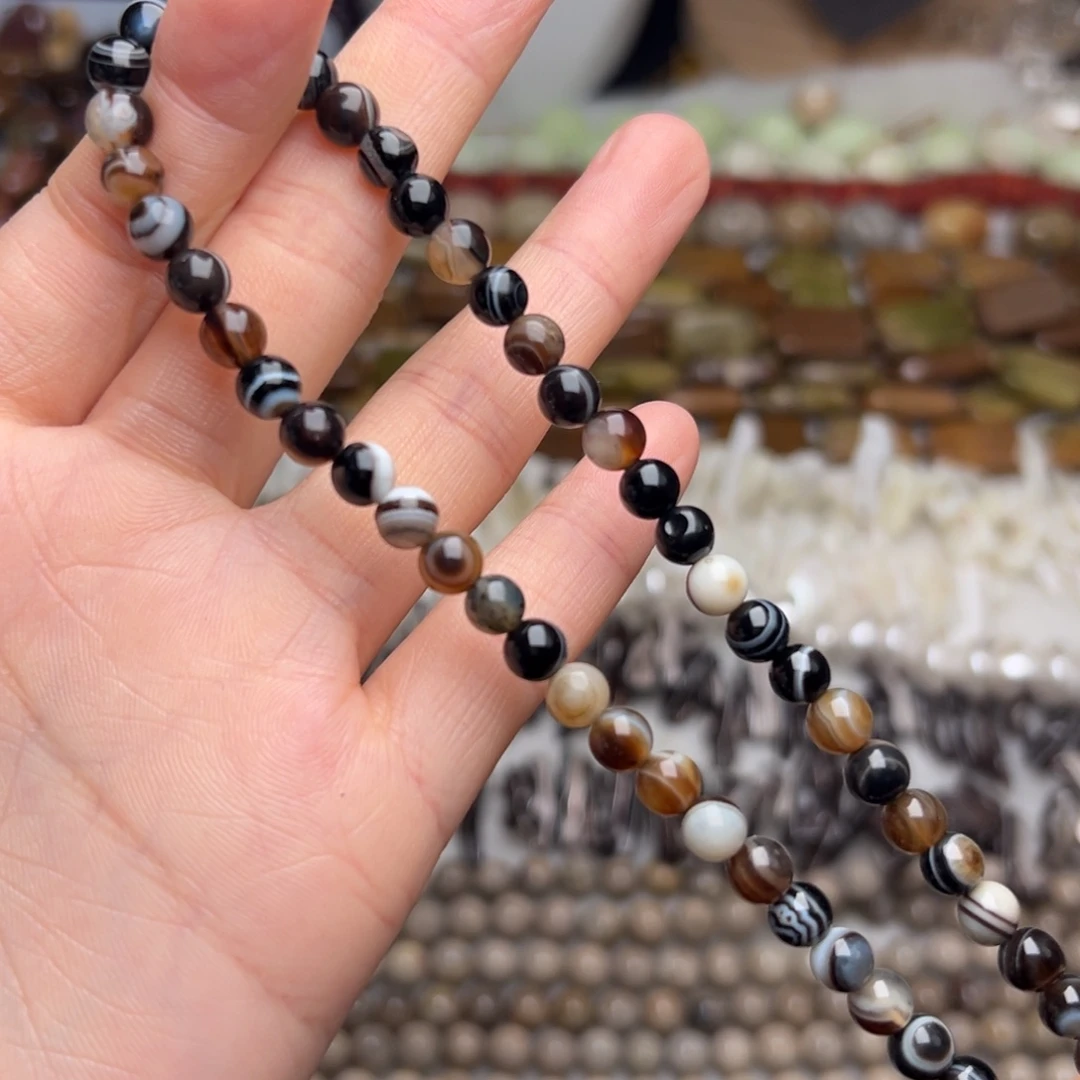 玛瑙/玉髓合金珠宝半成品N624。6.2mm天然缠丝玛瑙圆珠一条