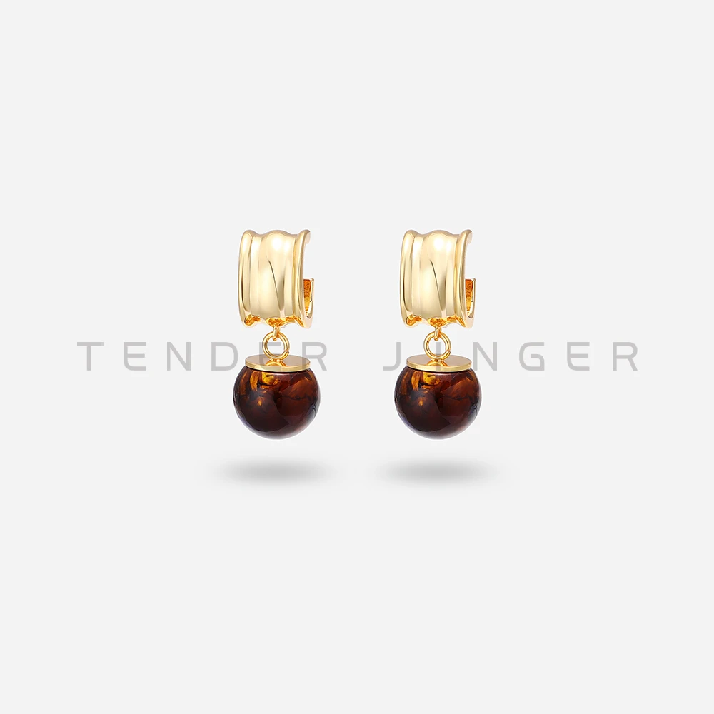 Tender Jinger 铜合金耳饰 新款美拉德琥珀色耳环轻奢时尚精致