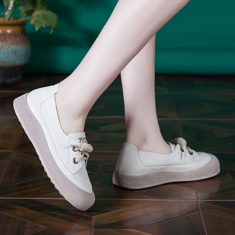 2025春夏新款真皮小白鞋女休闲女士平底鞋浅口百搭一脚蹬单鞋
