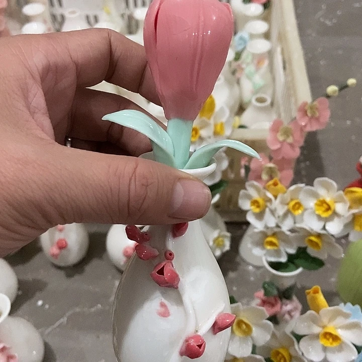 瓷片纯手工陶瓷花摆件瑕