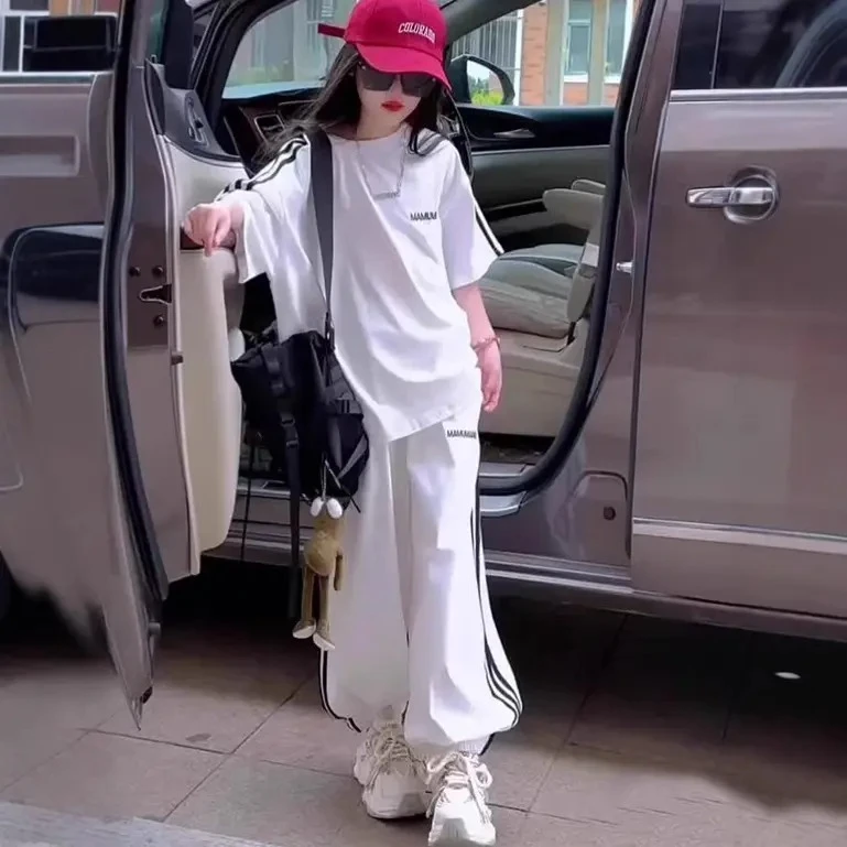 MK&UR.BV女童夏装套装可爱风洋气儿童短袖T恤时髦休闲长裤两件套