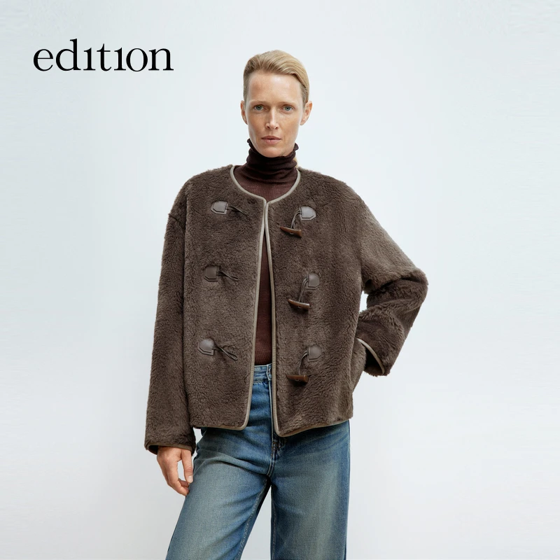【艾钱钱】edition毛绒外套绵羊毛牛角扣仿羊羔毛外套#EBD4COTT04