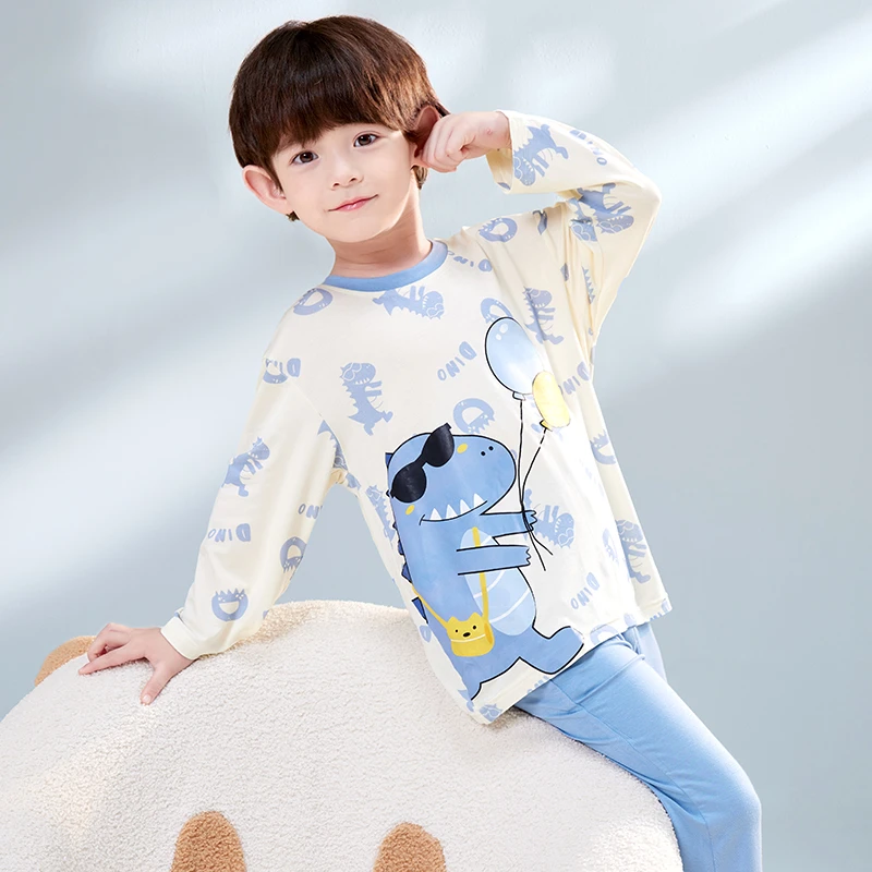 【优可丝男童长袖】夏季男童莫代尔薄款透气优可丝家居服套装