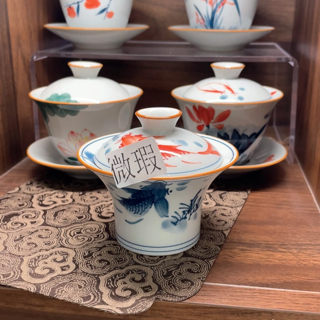 釉下手绘茶具微瑕