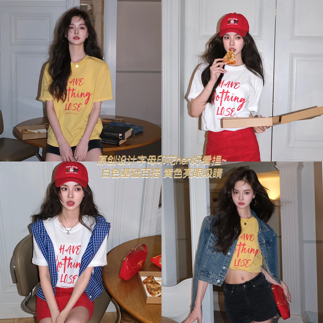 CHICHEN 《竹节棉百搭bao品T》圆领休闲字母印花短袖T恤