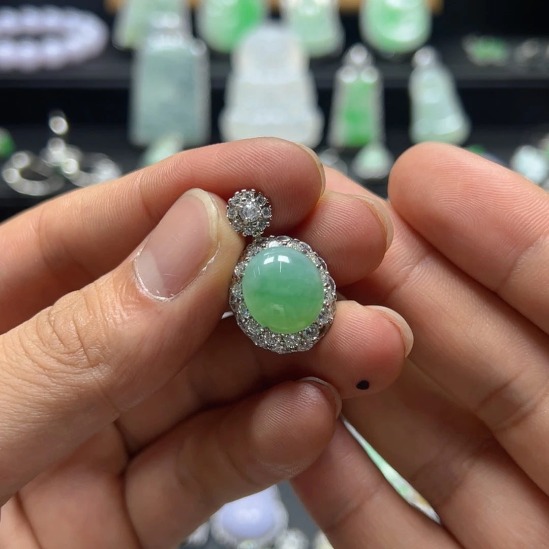 银S925镶嵌戒指翡翠天然翡翠a货