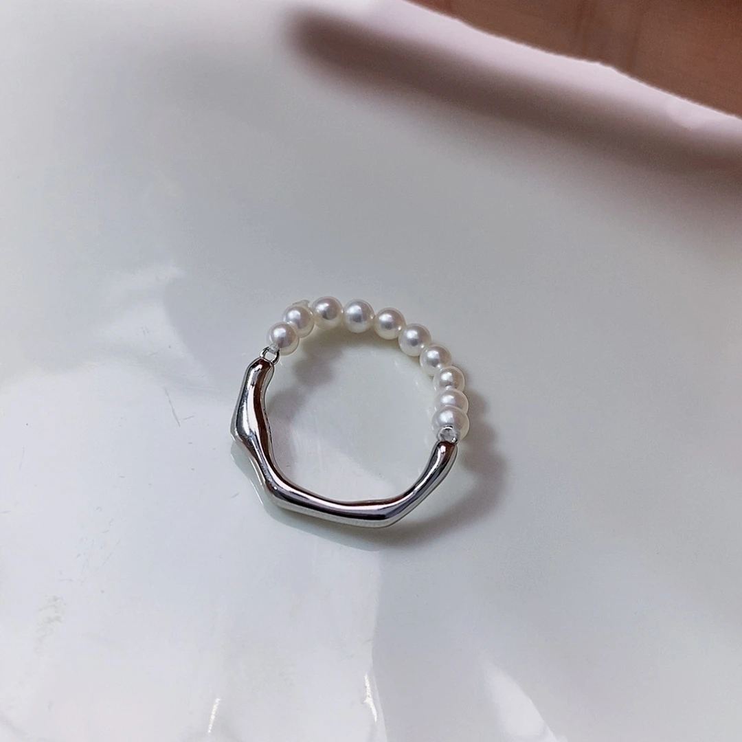 淡水珍珠特价不退不换极光戒指银S925镶嵌淡**尘