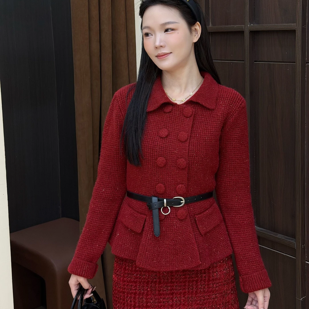 61096中长裙公主风拉链短裙高腰半身裙连衣裙裙子红色秋冬气质