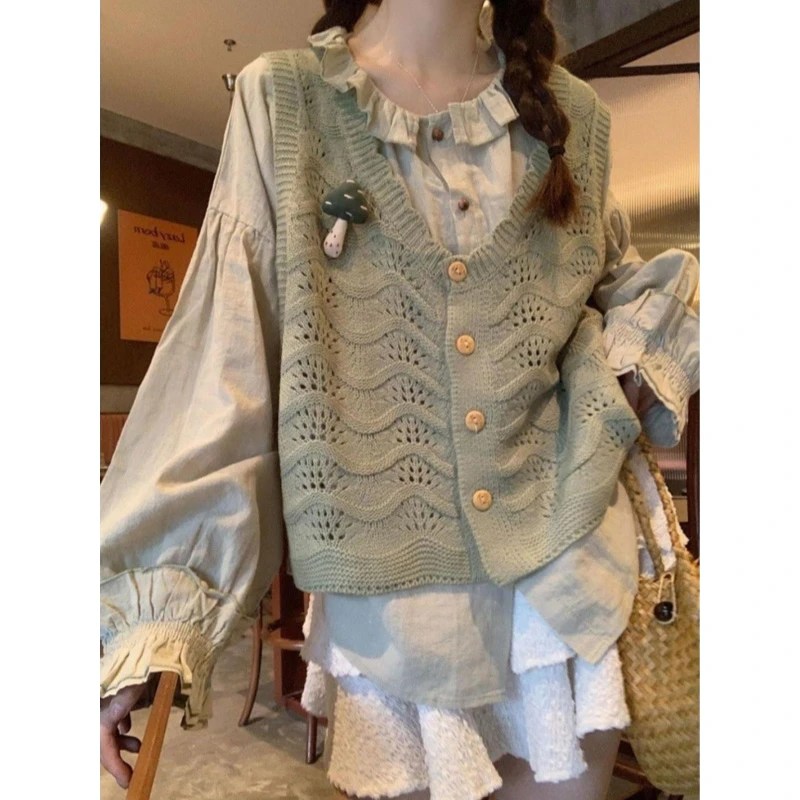 胖mm大码300斤学院甜美针织背心马甲长袖开衫减龄衬衫时尚套装女