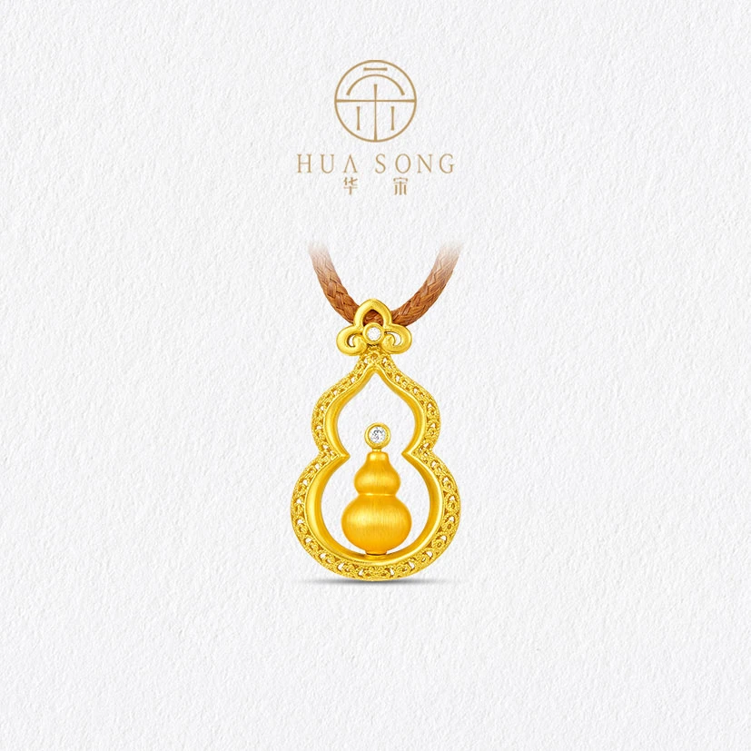 【千秋岁・福韵】华宋珠宝足金999金丝钻石黄金葫芦可转动吊坠项链