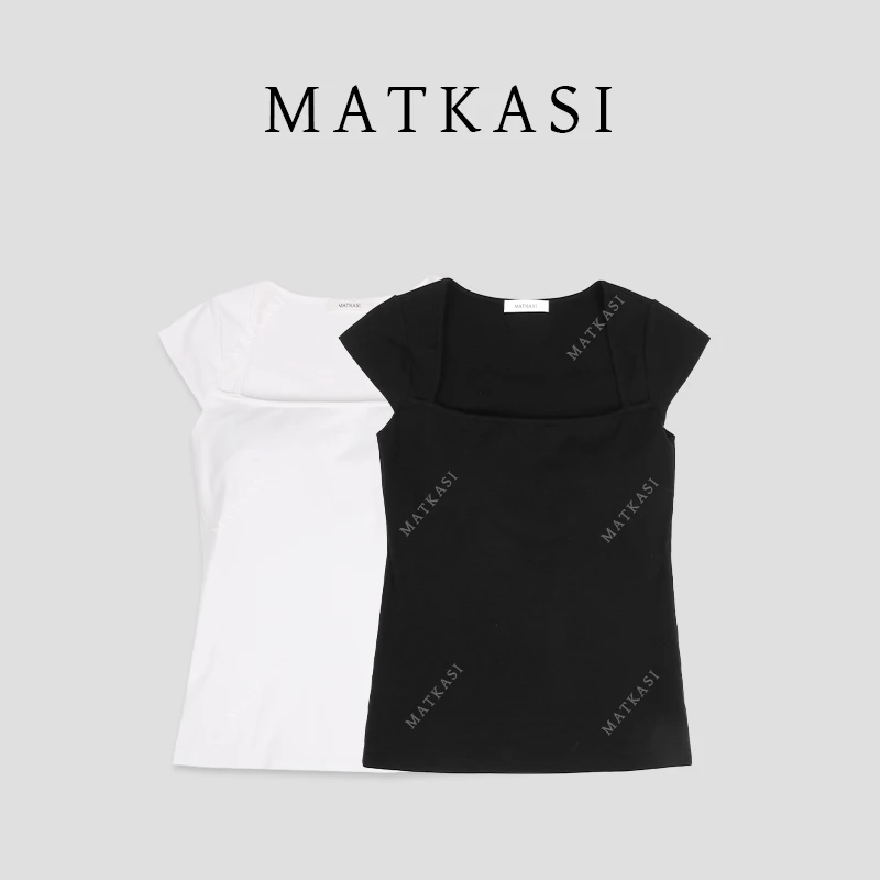 MATKASI 设计感时尚气质休闲百搭日常通勤一字领低胸盖袖上衣