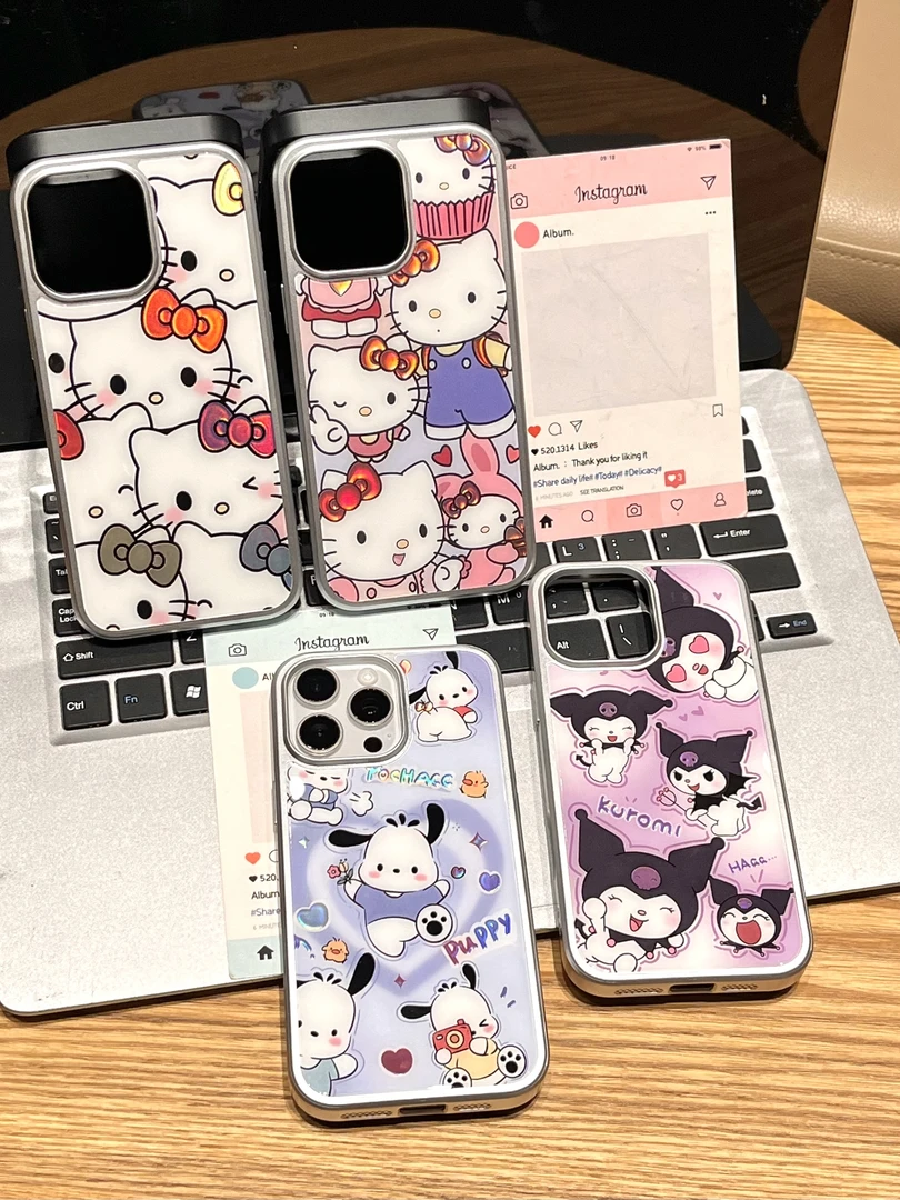 可爱KT小女警帕恰狗碳纤维彩金壳适用苹果17/16/15/防摔手机壳