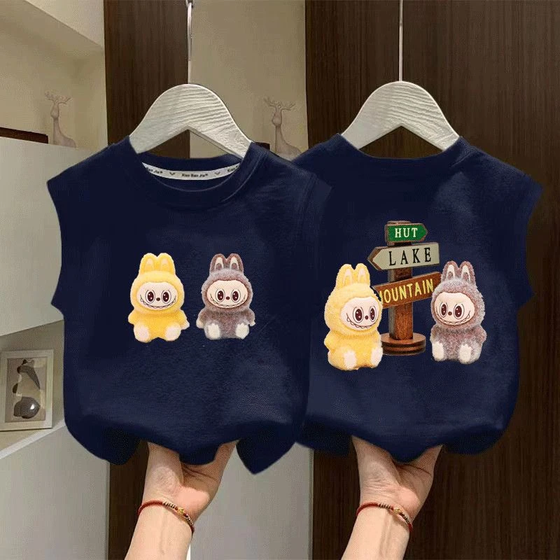 儿童无袖t恤夏季男女童纯棉小背心男童宝宝可爱卡通印花韩版上衣T