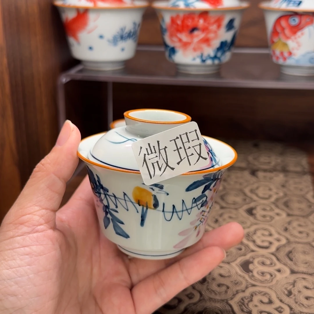 釉下手绘茶具微瑕