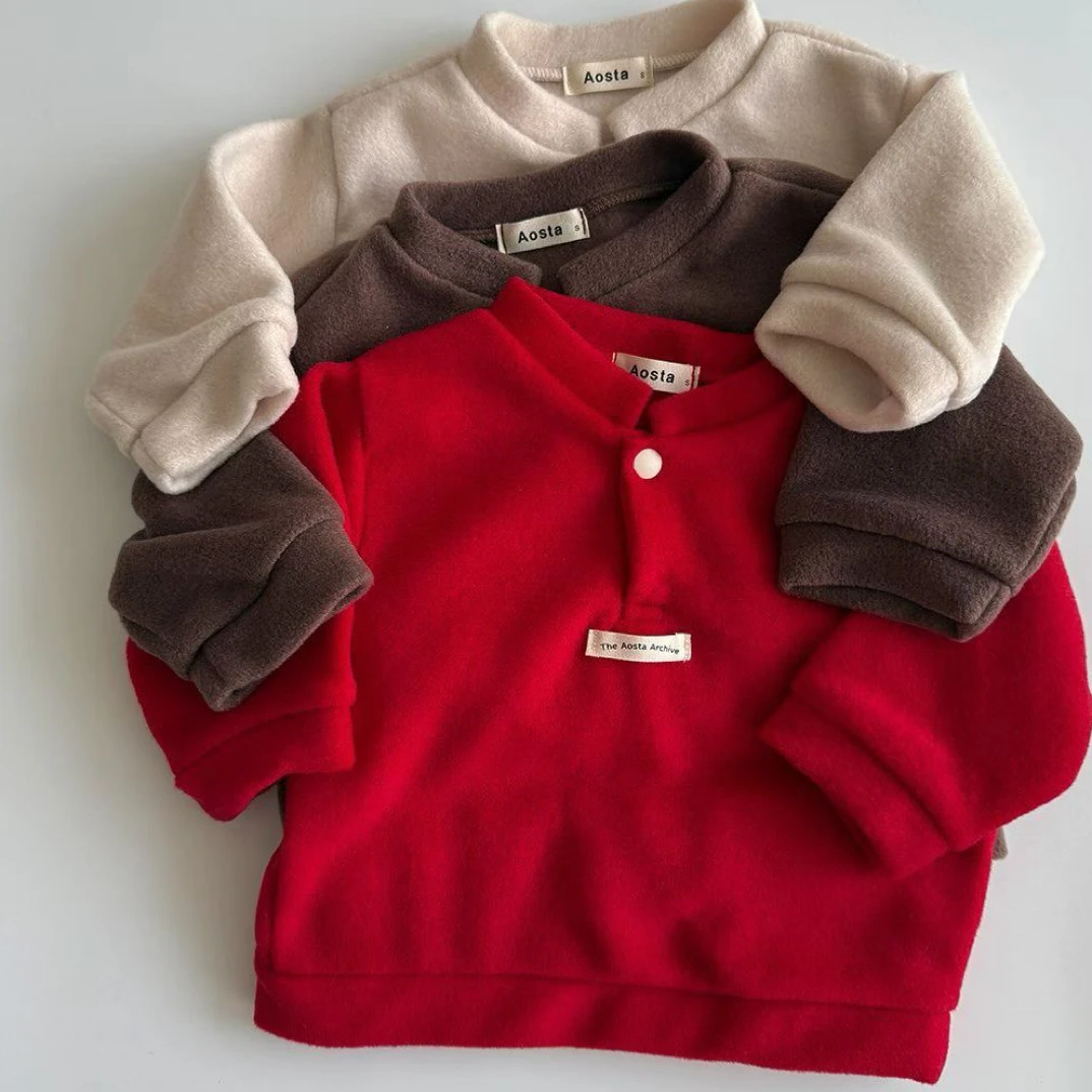 韩国星宝家25冬儿童冬款简约洋气百搭摇粒绒卫衣软糯保暖上衣