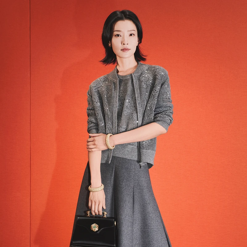 [杜鹃同款]EP雅莹高端系列 绞花肌理羊毛羊绒针织外套 9107A