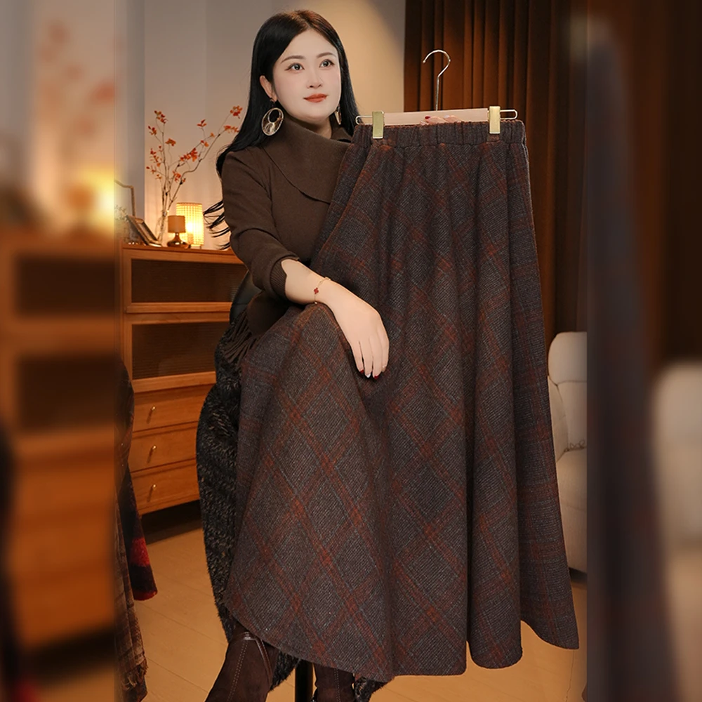 【NANA专属】//毛呢格子半身裙女秋季2025高腰显瘦a字中长款D8044