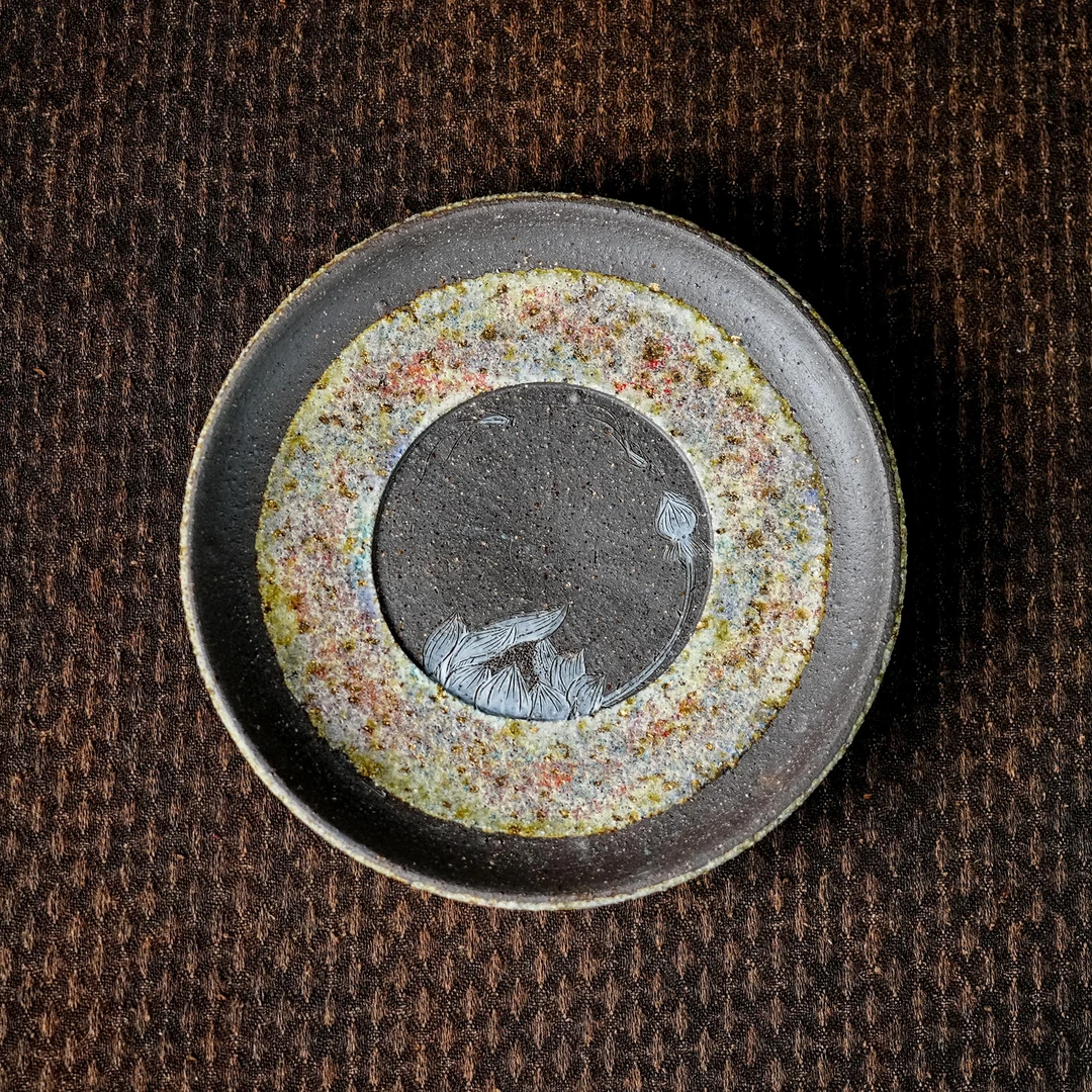 【高越】彩虹七彩岩矿荷花手拉撇口壶承  GYS258