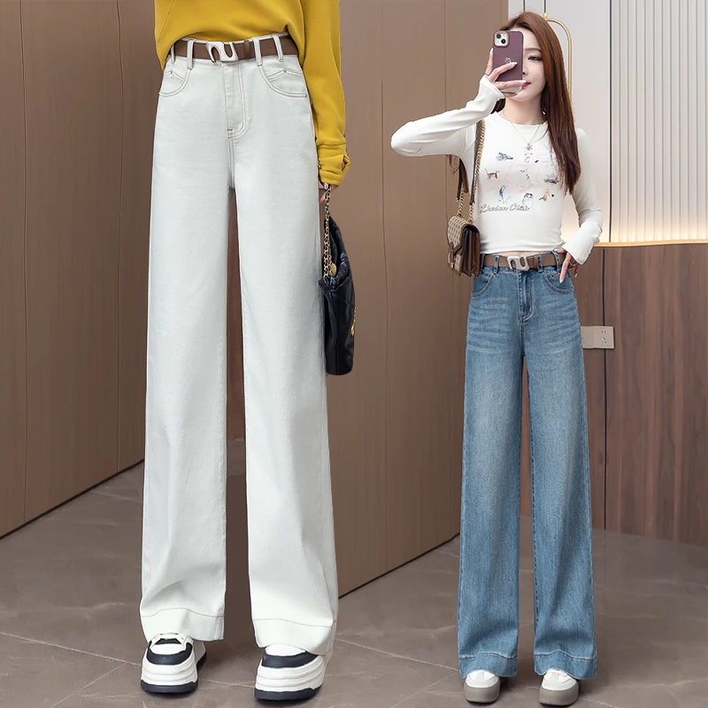 高腰窄版阔腿牛仔裤女2025年春季新款时尚百搭宽松休新闲直筒裤子