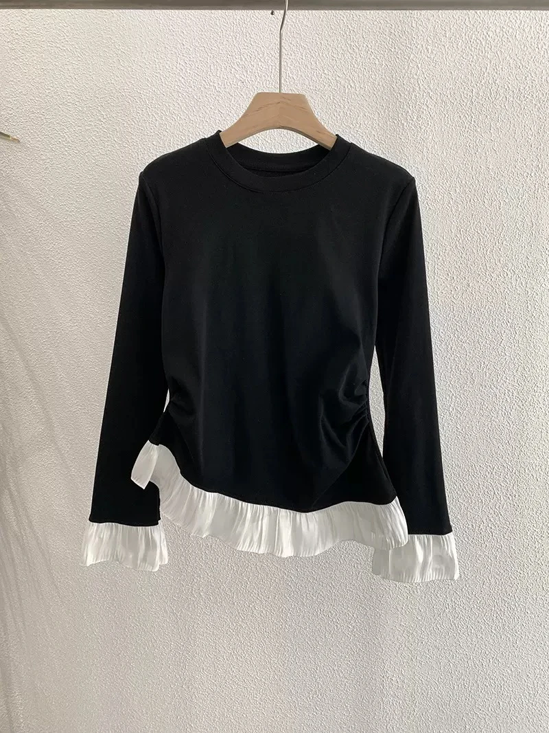 圆领拼接花边T恤