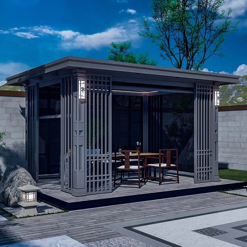 凉亭户外庭院花园新中式电动遮阳凉棚室外别墅铝合金四角欧式亭子