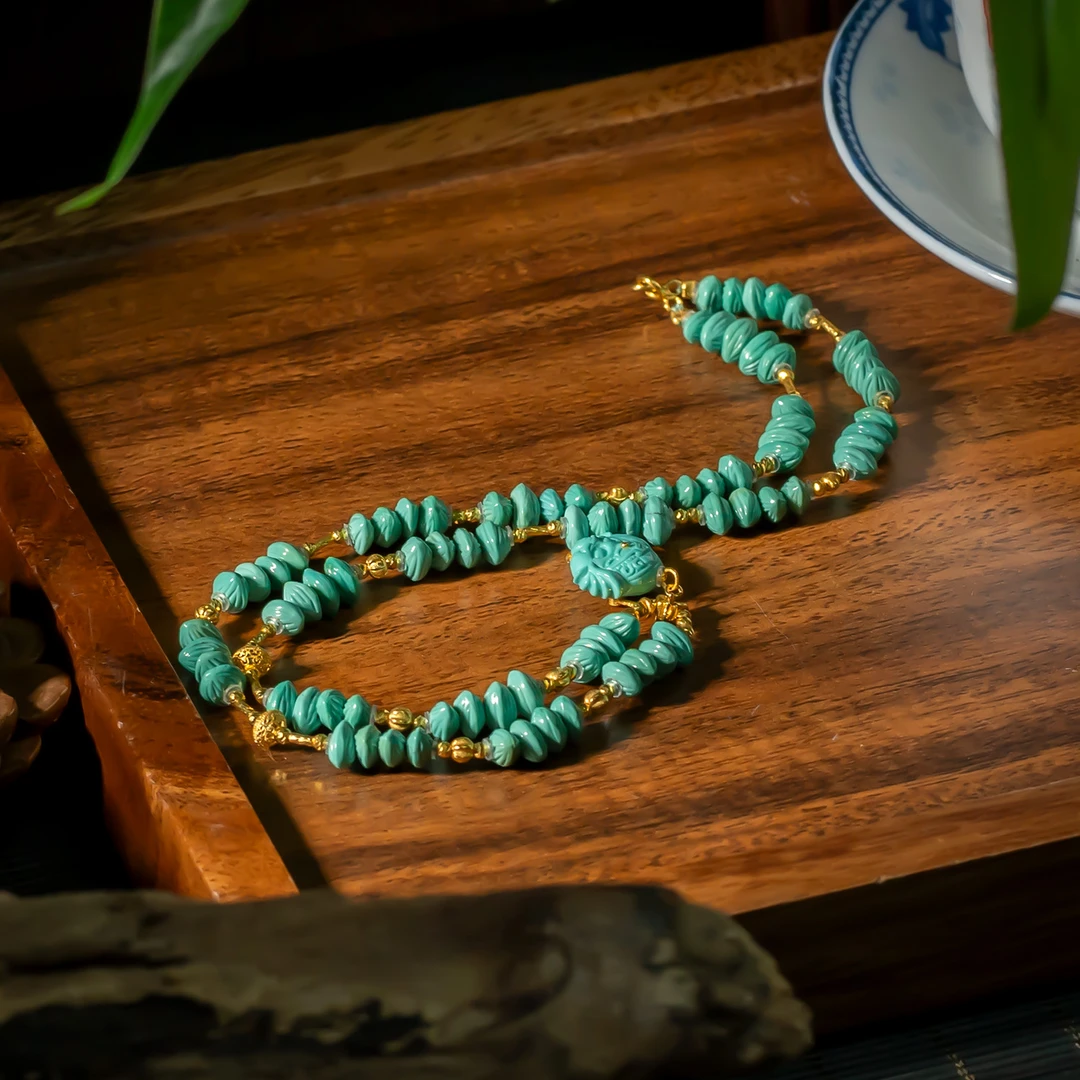 【世间臻宝】18K绿松DIY项链欧若风/43cm/多样性发一件/Q1502/1