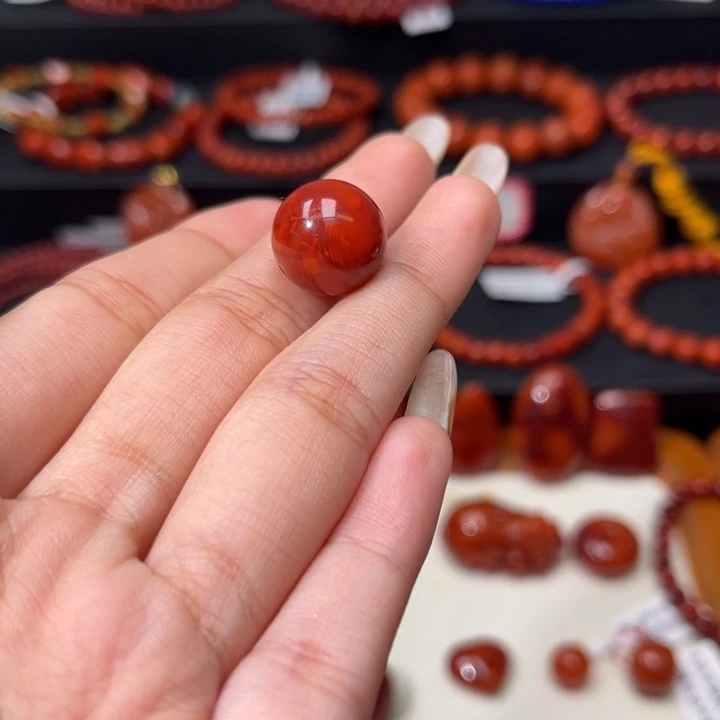 南红玛瑙未镶嵌玫红柿子红双色单珠13.5+mm