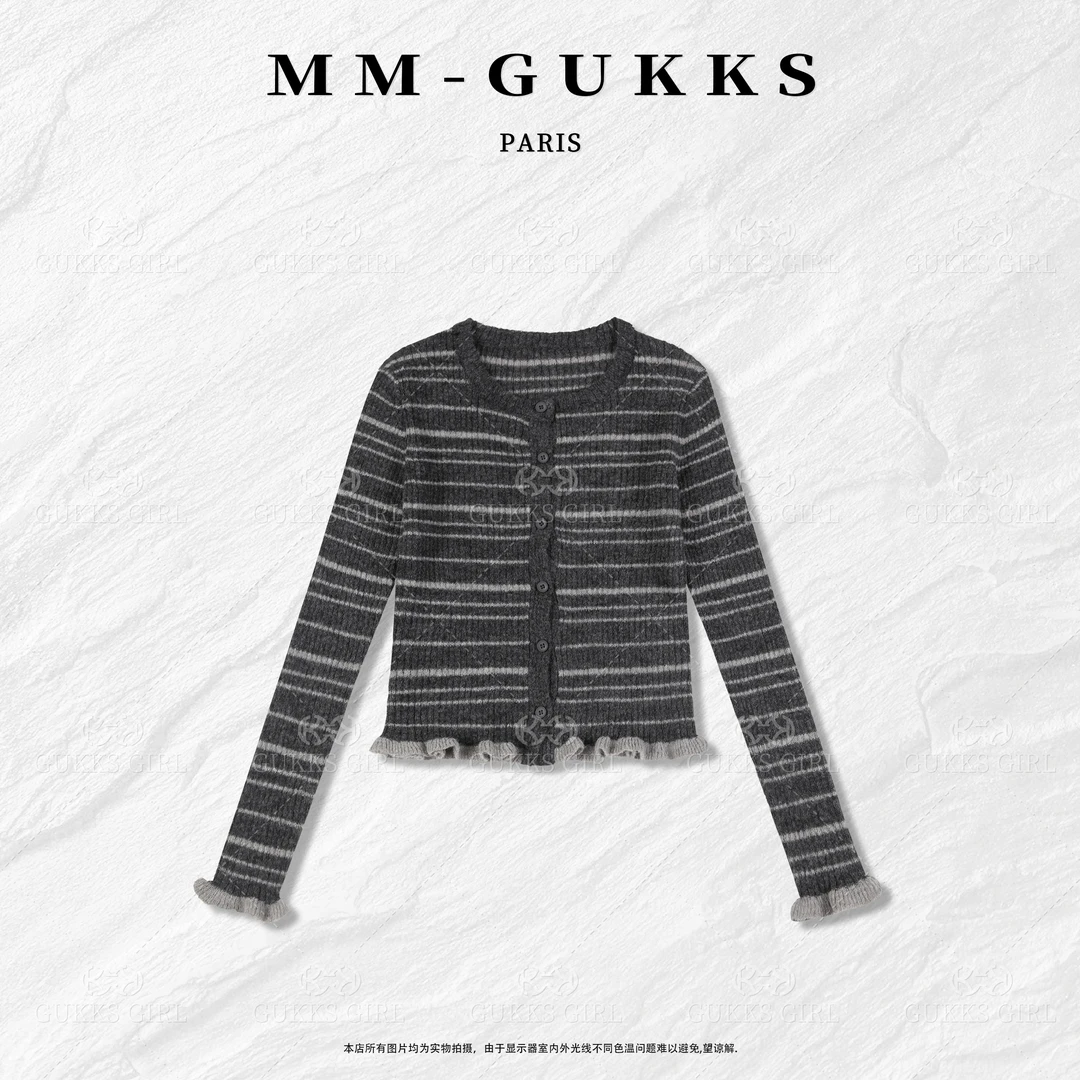 明明GUKKS『落日余晖』法式慵懒风毛衣针织衫条纹小香风开衫毛衣