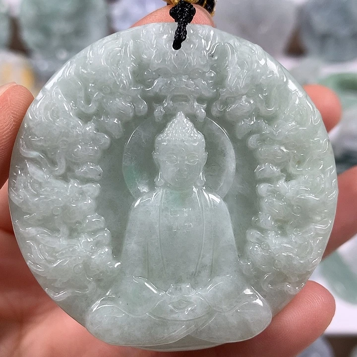 翡翠未镶嵌颈饰霸气侧漏九龙大日如来福利两面工艺福利卡厚12+