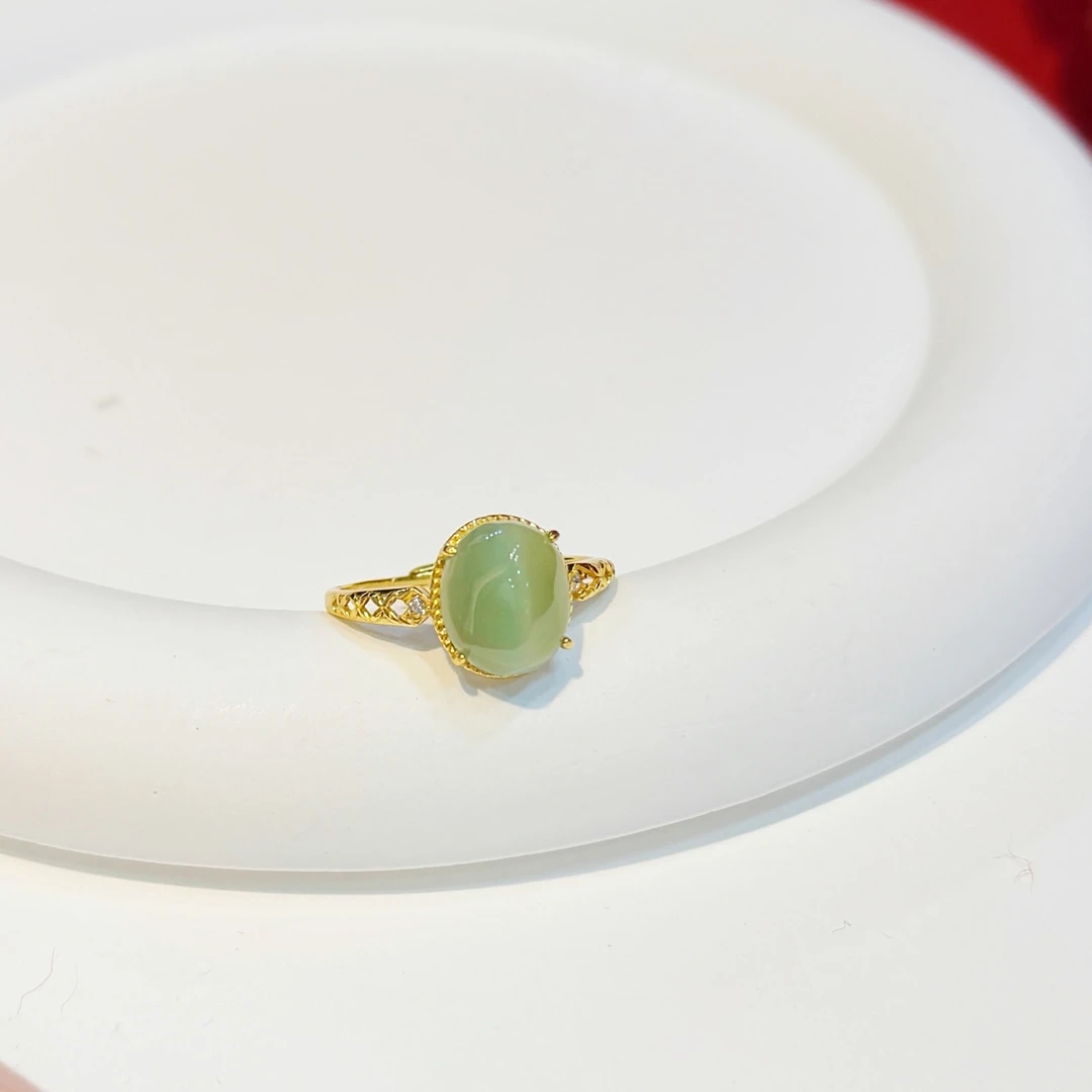 S925银镶嵌猫眼8mm旦面戒指HNZ14356