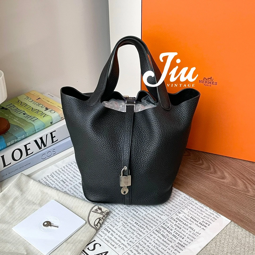 99新 Hermes/爱马仕 黑银22菜篮子U刻BJM12-1407