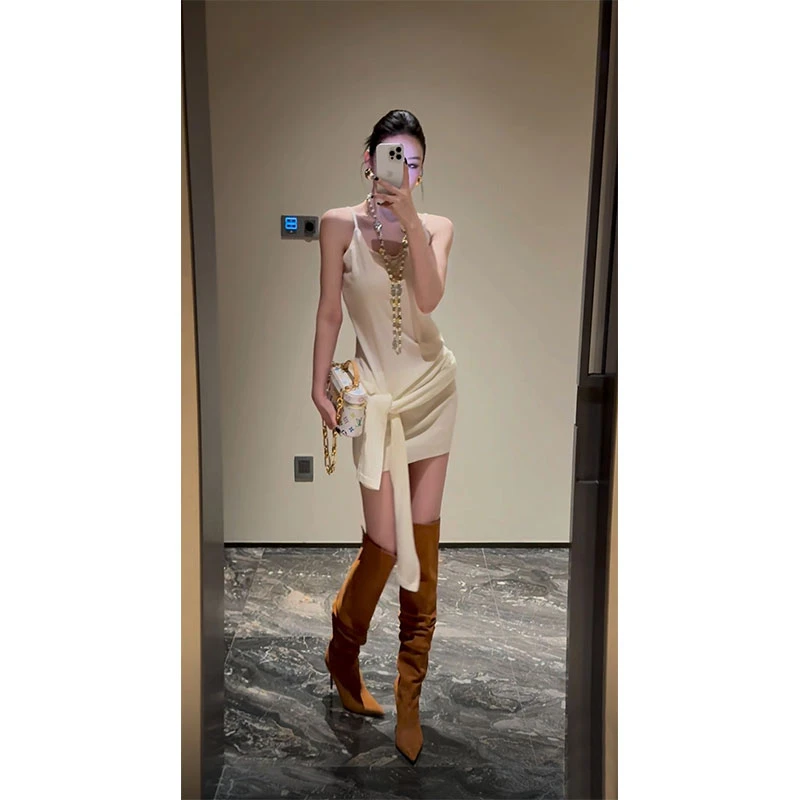 ins小众假两件连衣裙女2025年夏季新款ins气质御姐名媛绑带吊带裙